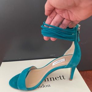 LK BENNETT Tiffany Spaghetti Turquoise Suede Sandals